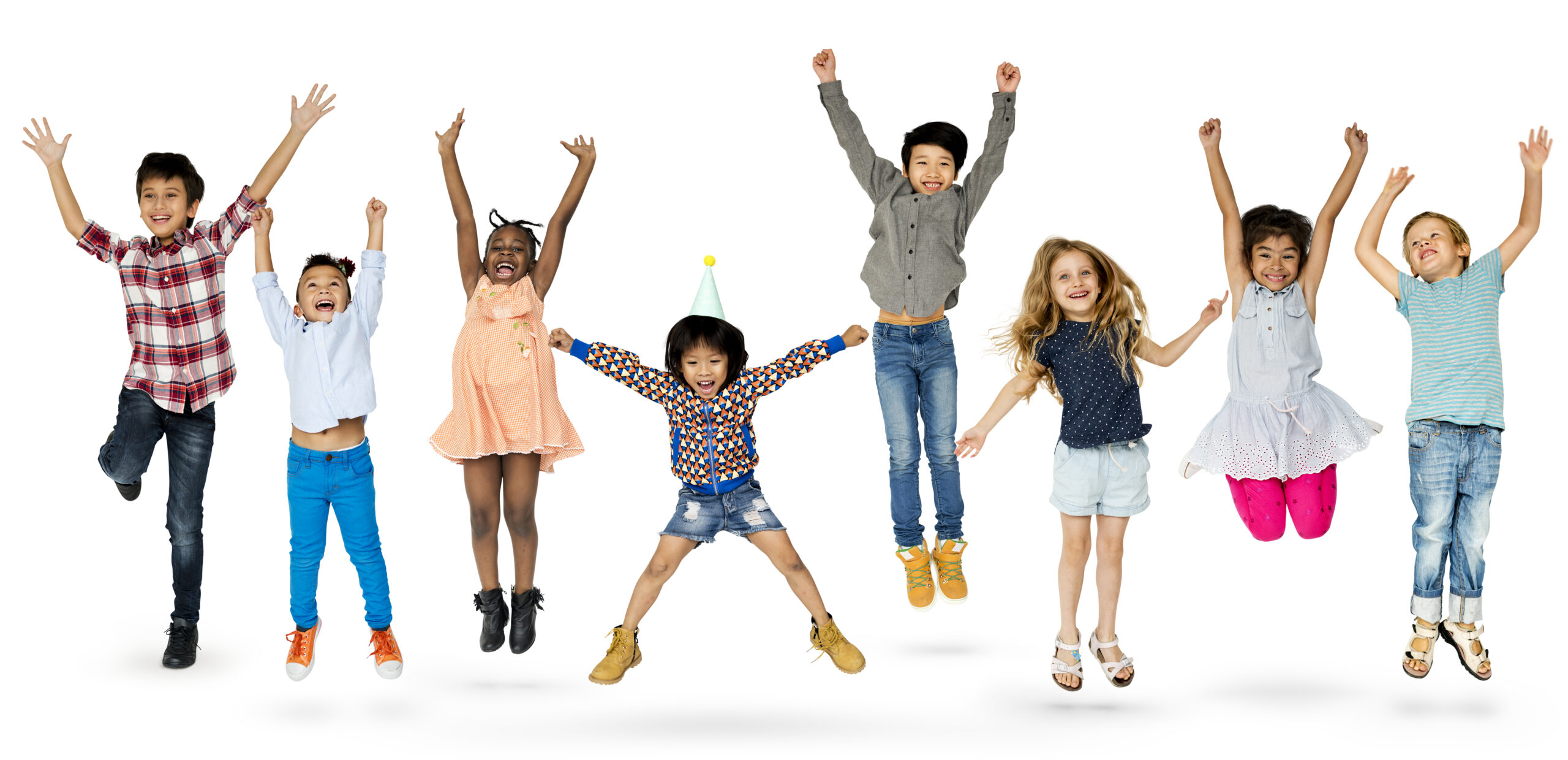 Diverse Group Of Kids Jumping and Having Fun