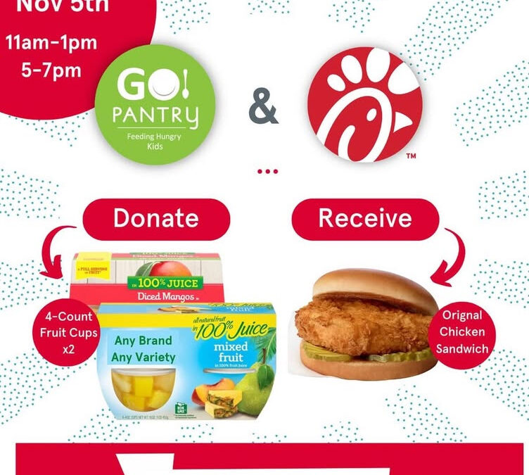 Chick-fil-A Food Drive for GO Pantry is November 5